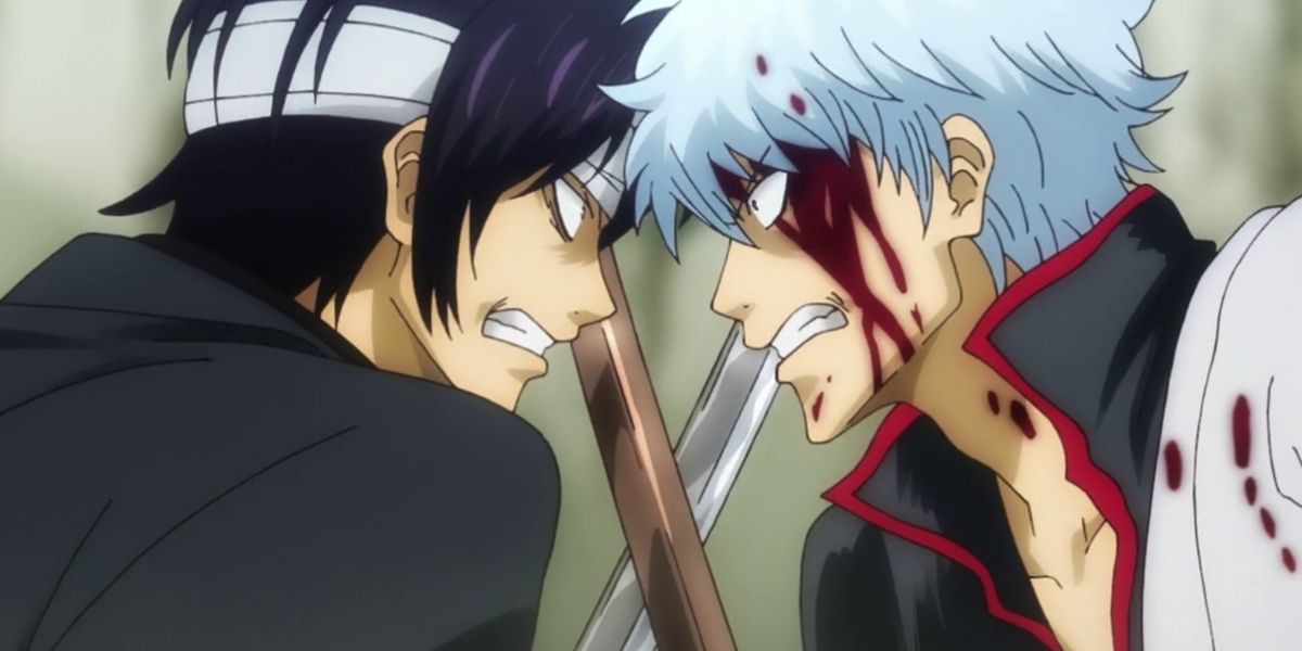 Anime Takasugi and Gintoki fighting in Gintama