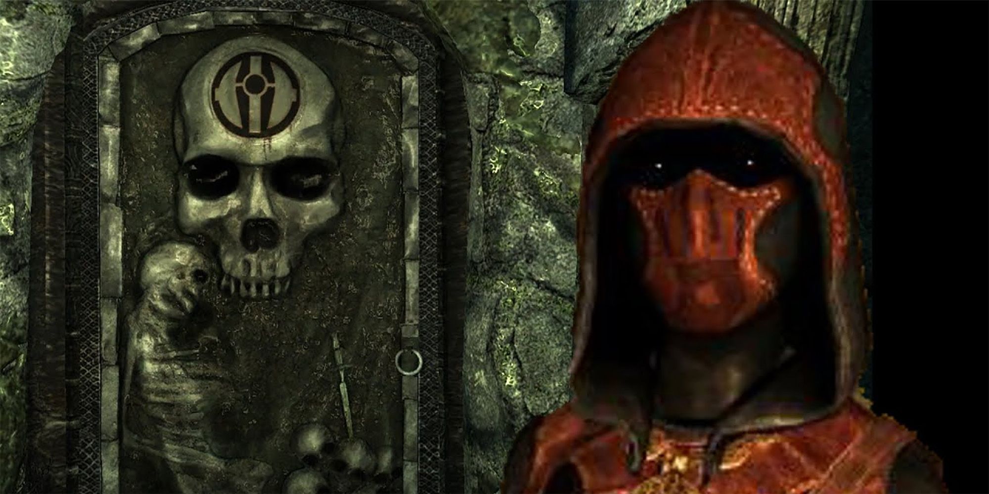 The Elder Scrolls Dark Brotherhood Assassin In Front Of The Door To The Dark Brotherhood Sanctuary
