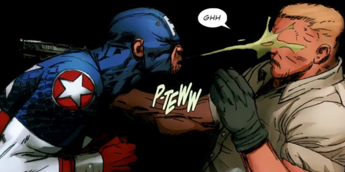 Ultimate Captain America spitting in a mans face