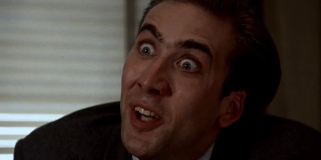 Nicolas Cage with wide eyes in Vampire's Kiss.