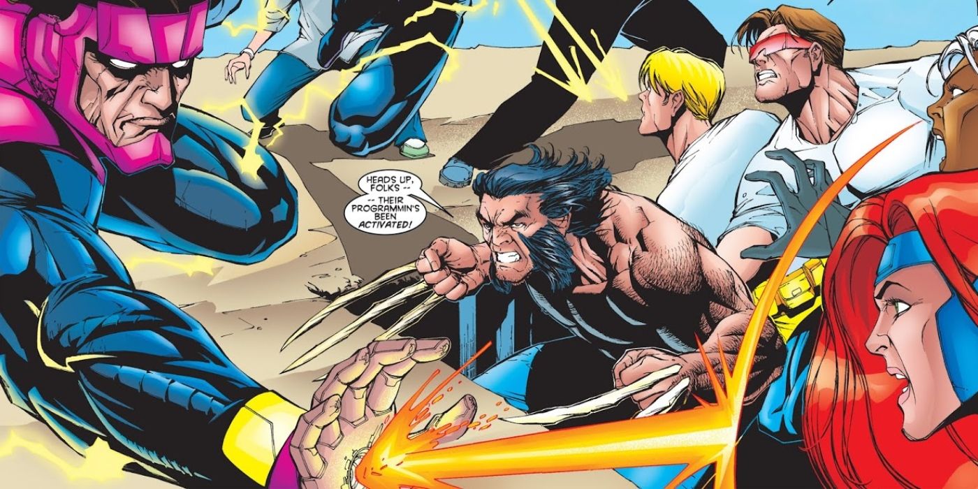 X-Men and Sentinels fighting in Marvel Comics