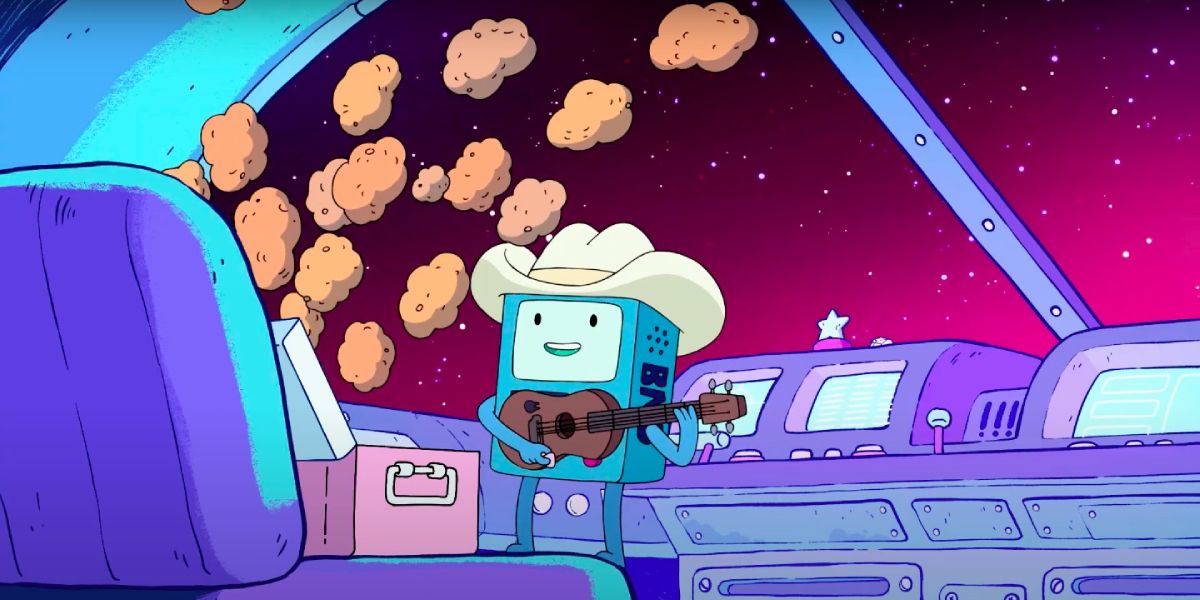 BMO in space with guitar and potatoes