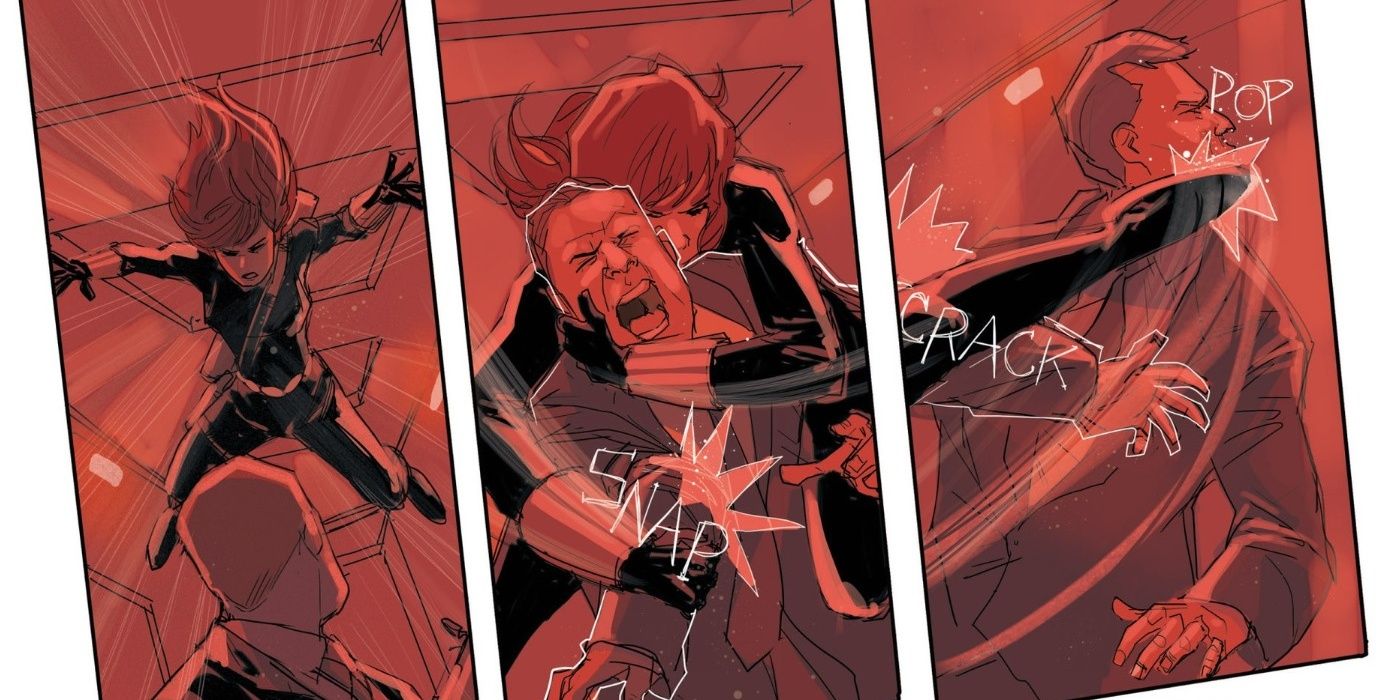 Black Widow breaking guard's arms