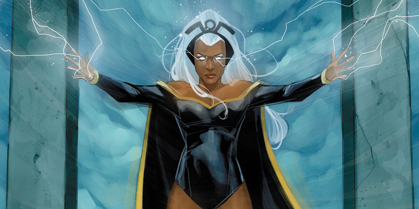 Storm wielding lightning in Marvel Comics