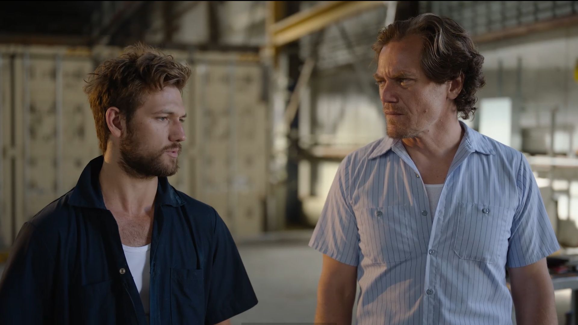 Alex Pettyfer and Michael Shannon in Echo Boomers