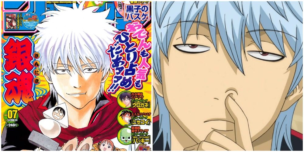 split image: gintoki in the manga vs in the anime