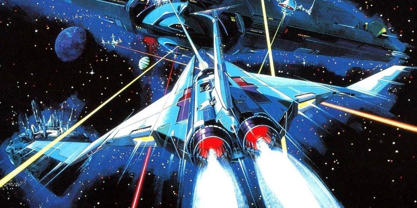 Arte da caixa para a porta NES de Gradius. 