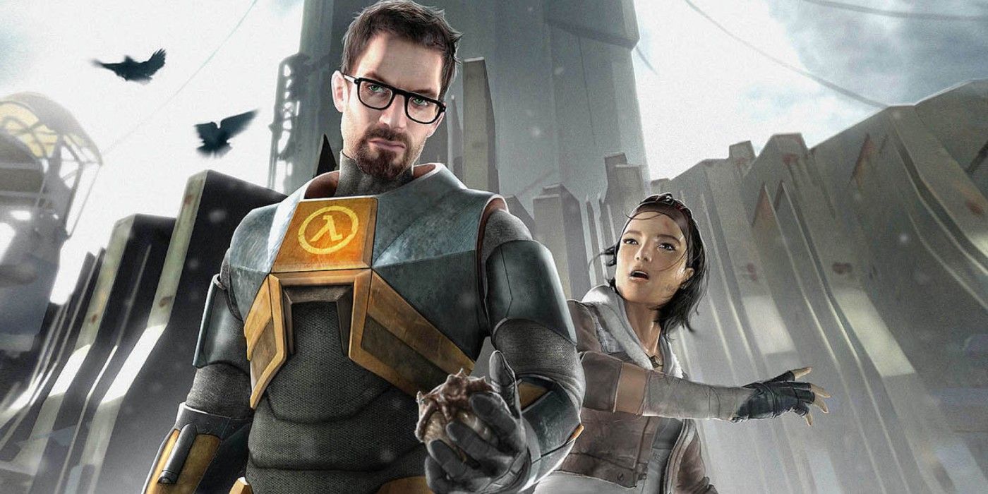 Goron Freeman and Alyx Vance on the cover of Half-Life 2 game