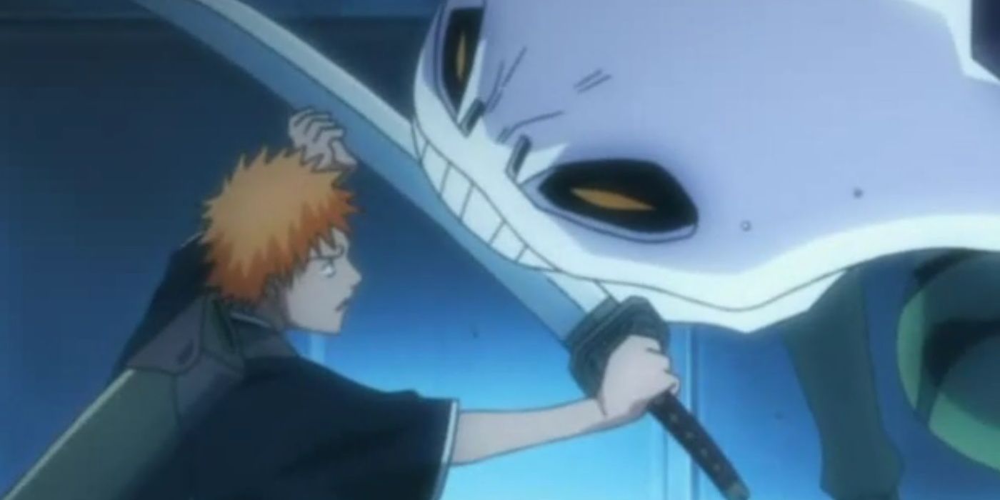 ichigo using his sword against a hollow bleach