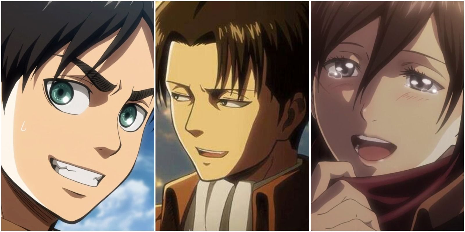 Eren, Levi, and Mikasa in a three column panel