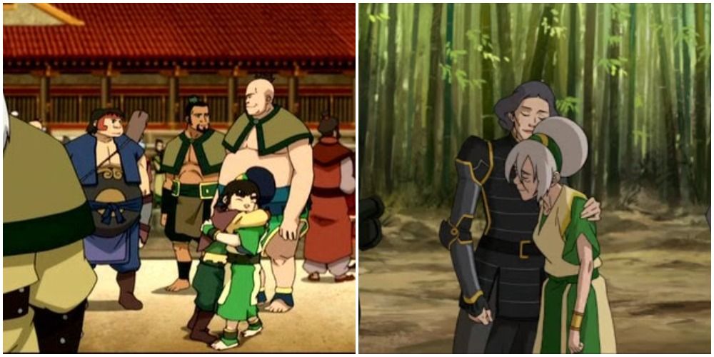 Toph hugs The Duke in Avatar and Lin in Legend of Korra