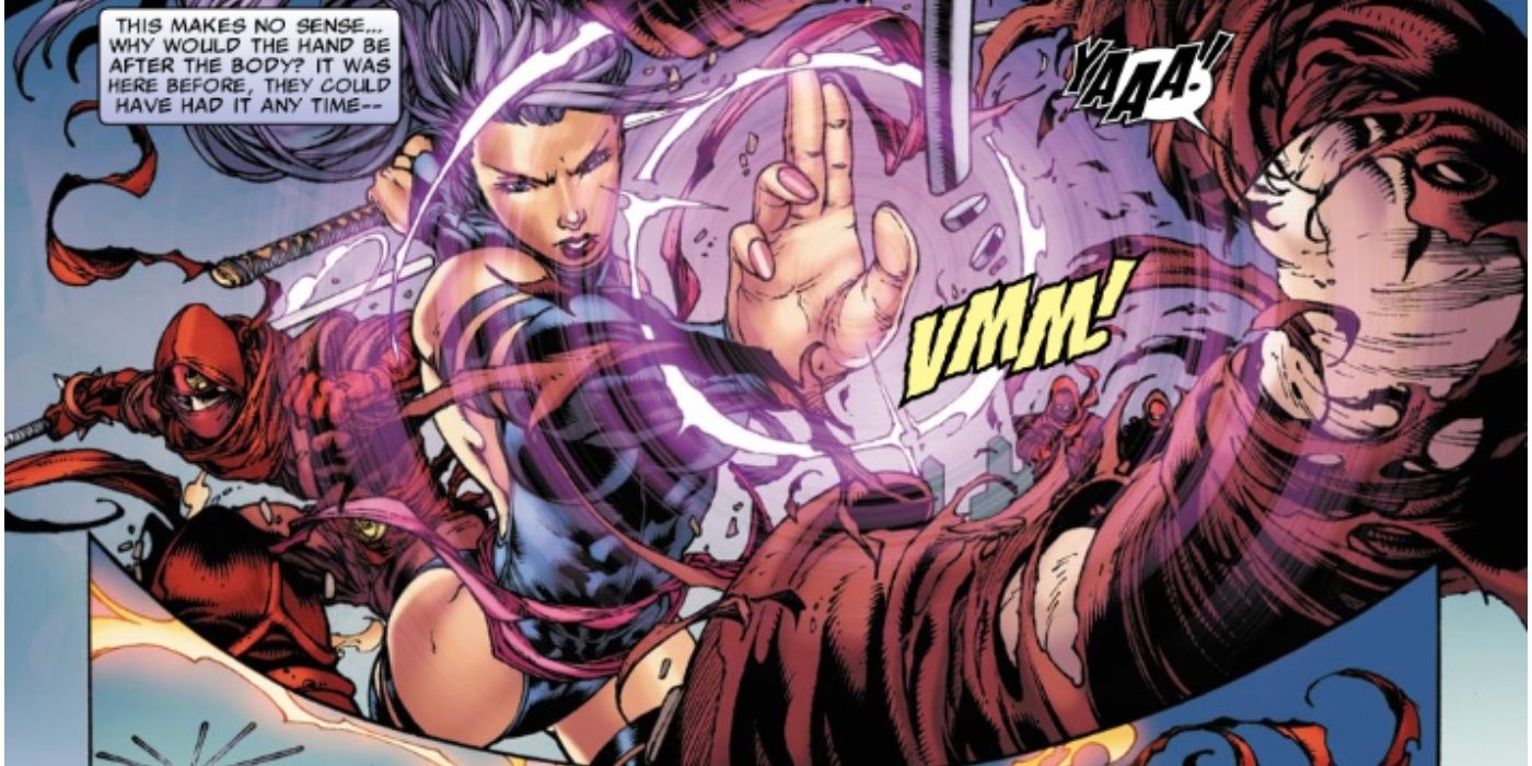 Psylocke attacking with psychic hand