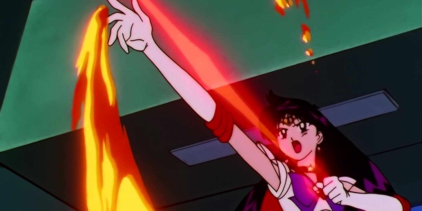 Sailor Moon Rei Hino Sailor Mars using Mars Flame Sniper attack bow and arrow