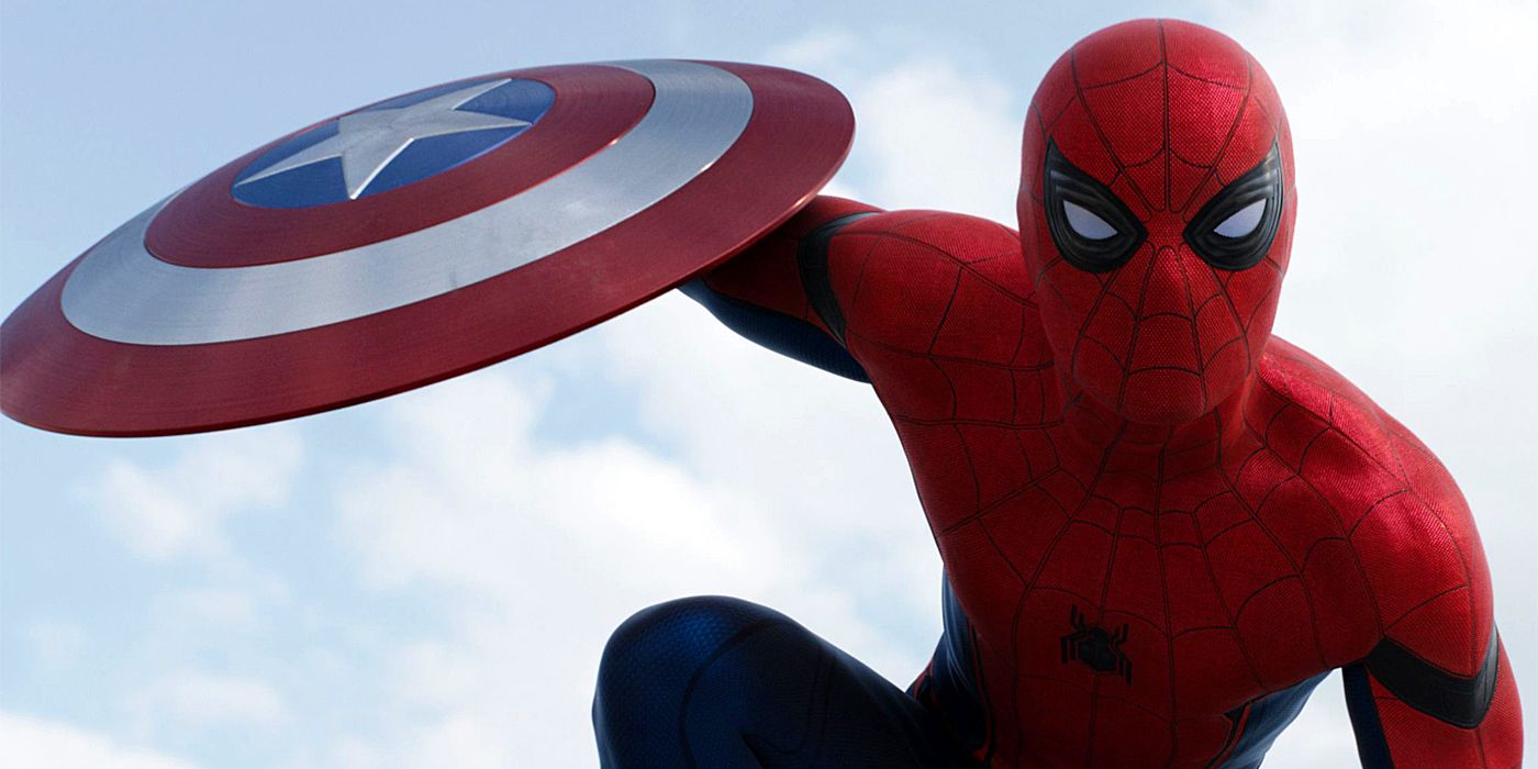 Spider-Man with Cap's shield in Captain America: Civil War
