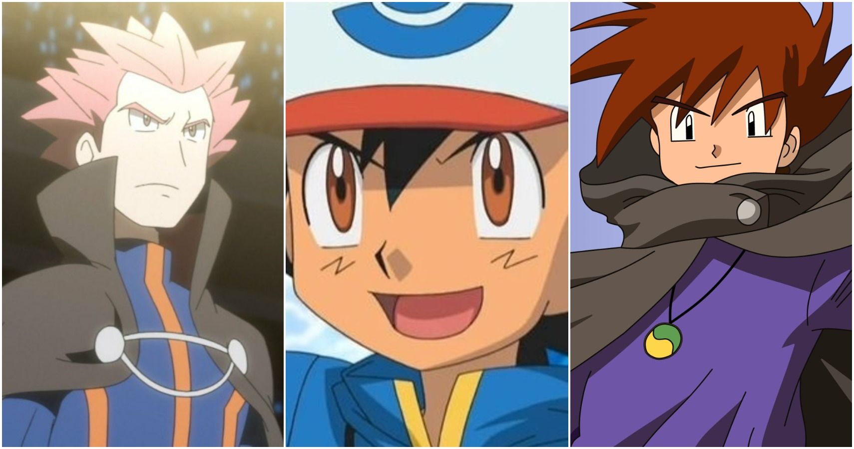 split image: lance, ash, gary from Pokemon