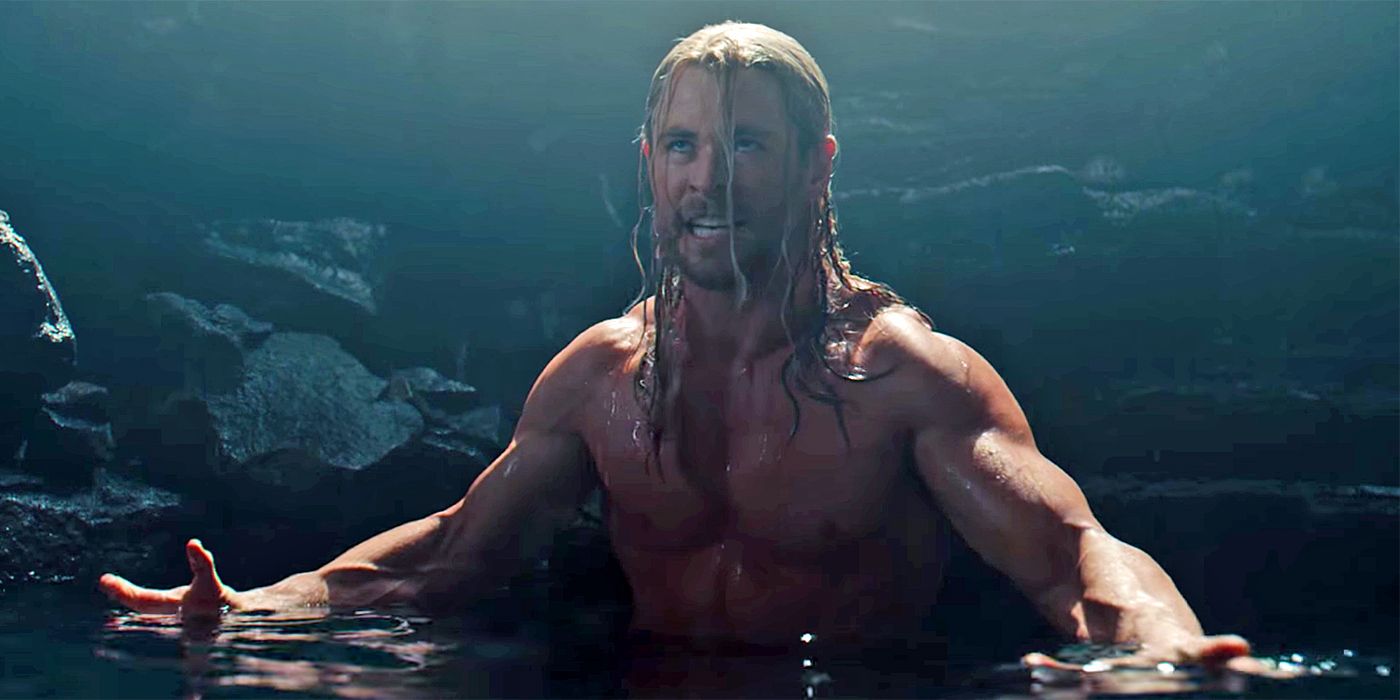 Thor taunting his enemy and looking determined inside water in Age of Ultron