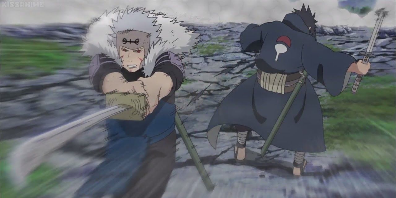 Tobirama attacks Izuna in Naruto.