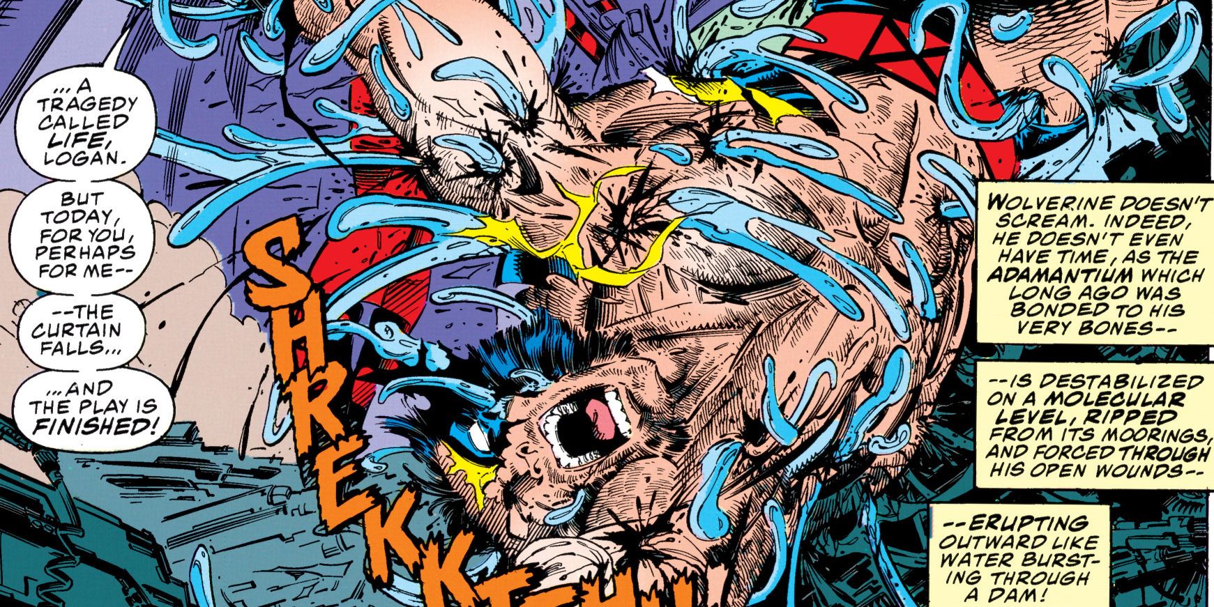 Wolverine getting his adamantium ripped out by Magneto in Marvel Comics' X-Men Vol. 2 #25