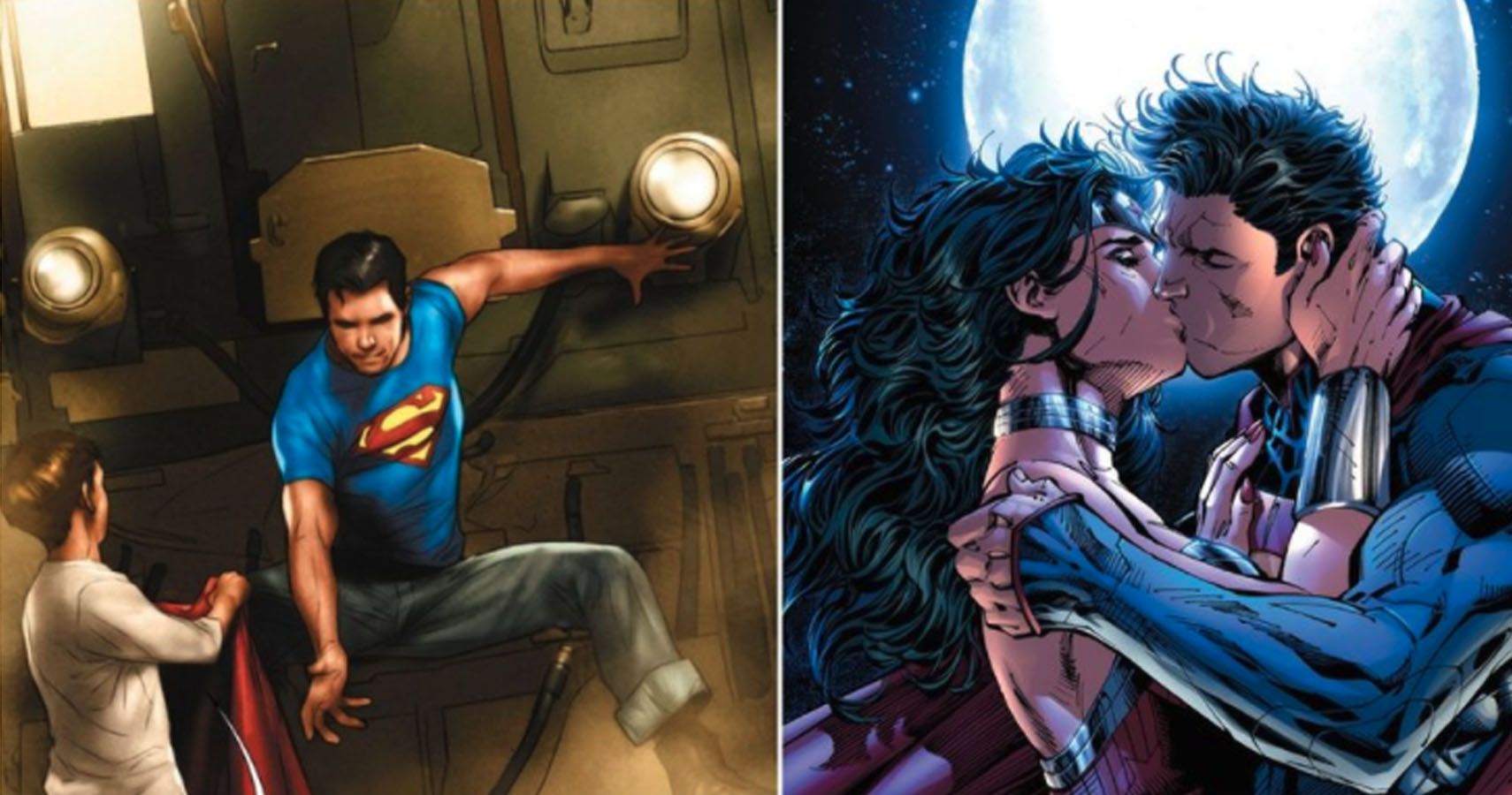 wonder woman and superman kissing
