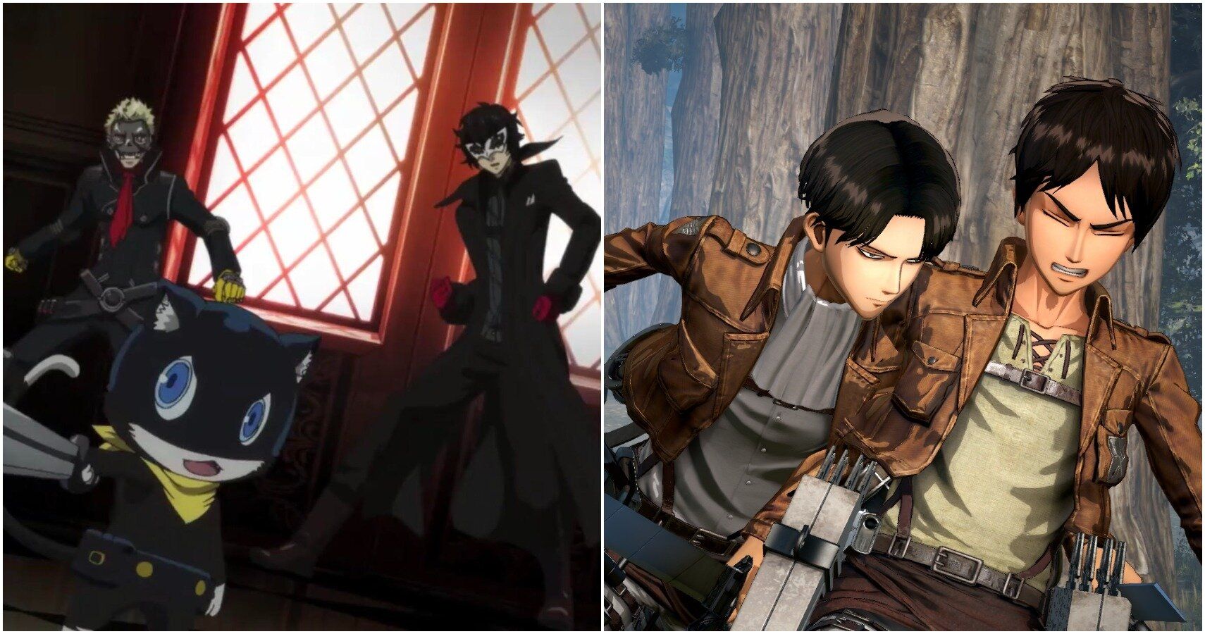 split image of persona 5 and attack on titan game