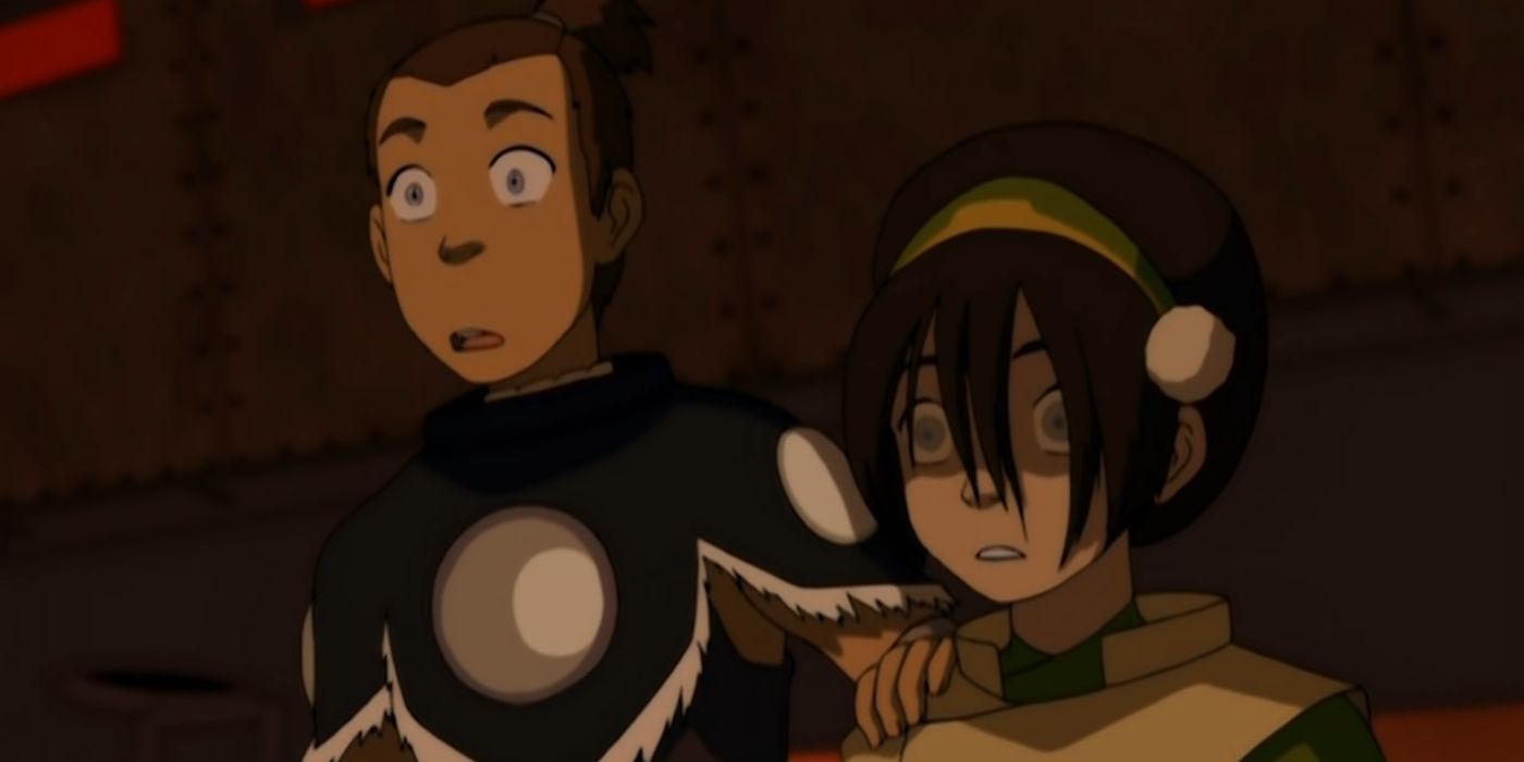 Sokka and Toph looking surprised in Avatar: The Last Airbender.