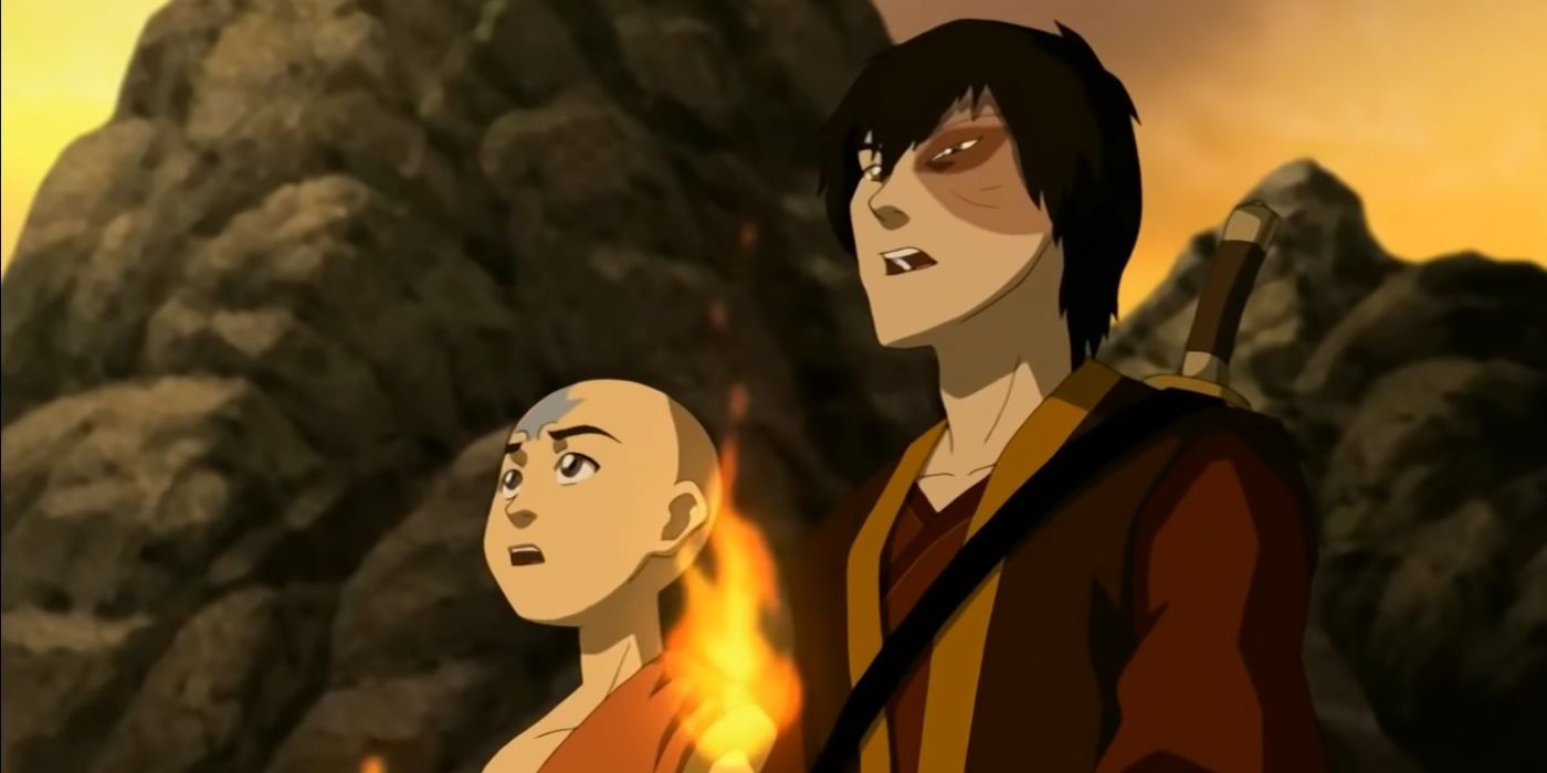 Zuko and Aang standing next to each other looking surprised