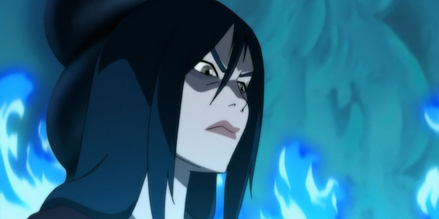 Azula from avatar angry with blue flames