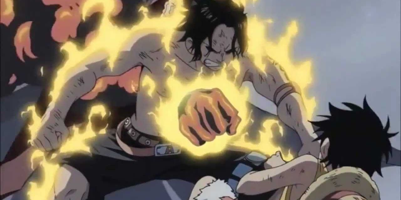 Ace saves Luffy from Akainu in Marineford