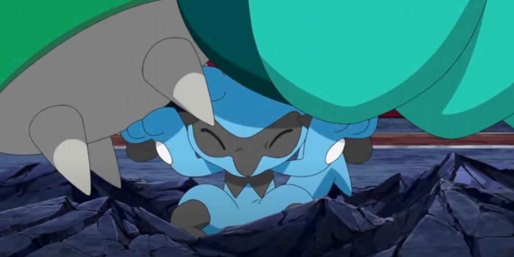 Ash's Riolu almost crushed by Chairman Rose's Pokemon