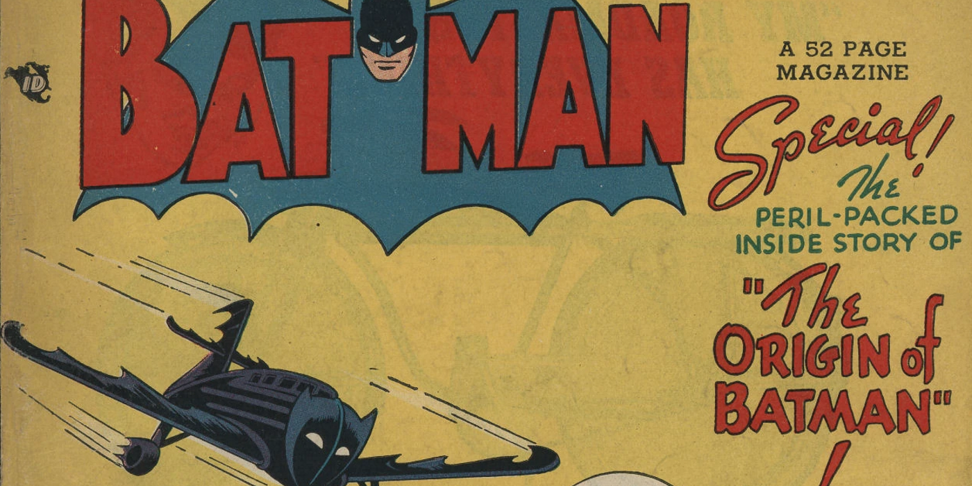 batman cover proclaiming it the origin of batman with a bat plane