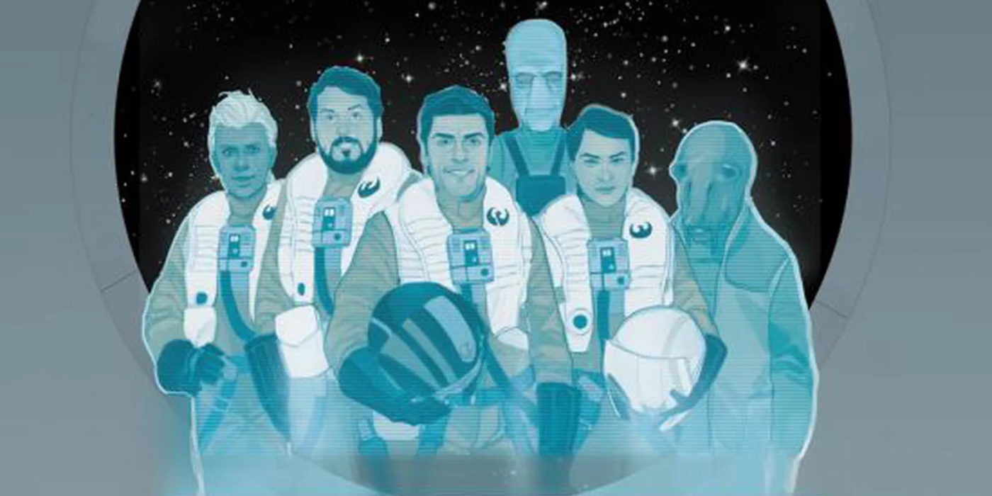 the six members of black squadron in a blue hologram