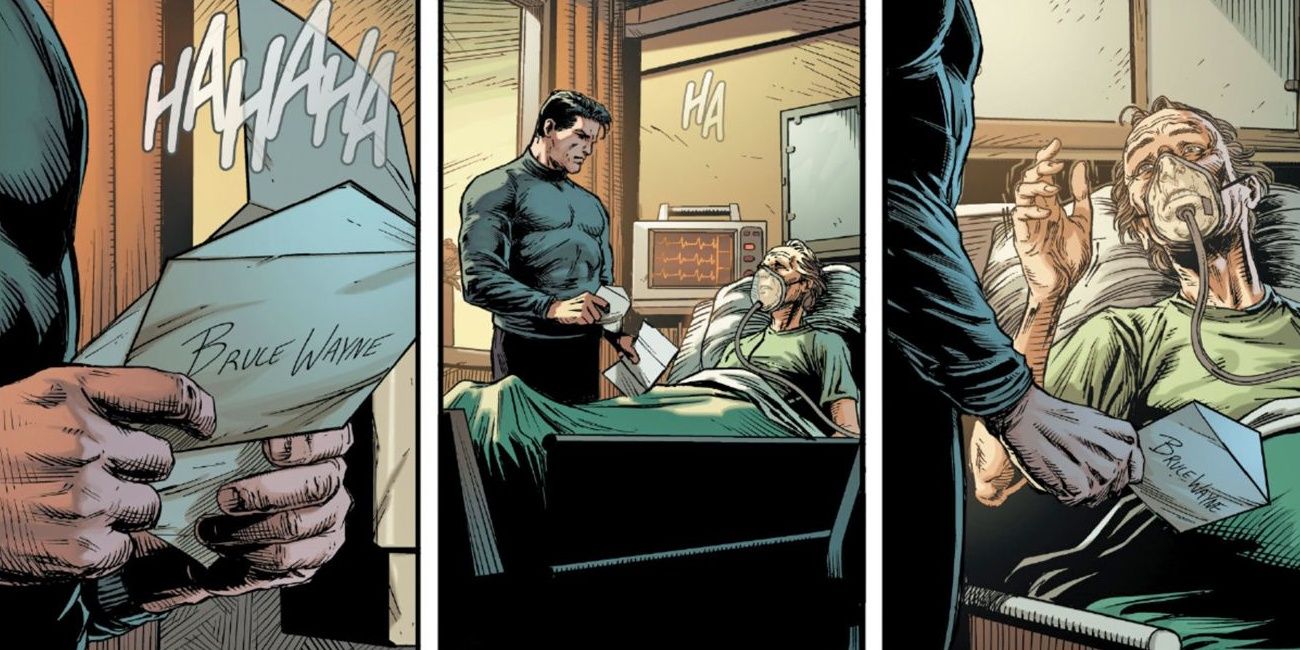 Bruce Wayne at Joe Chill's bedside in Three Jokers