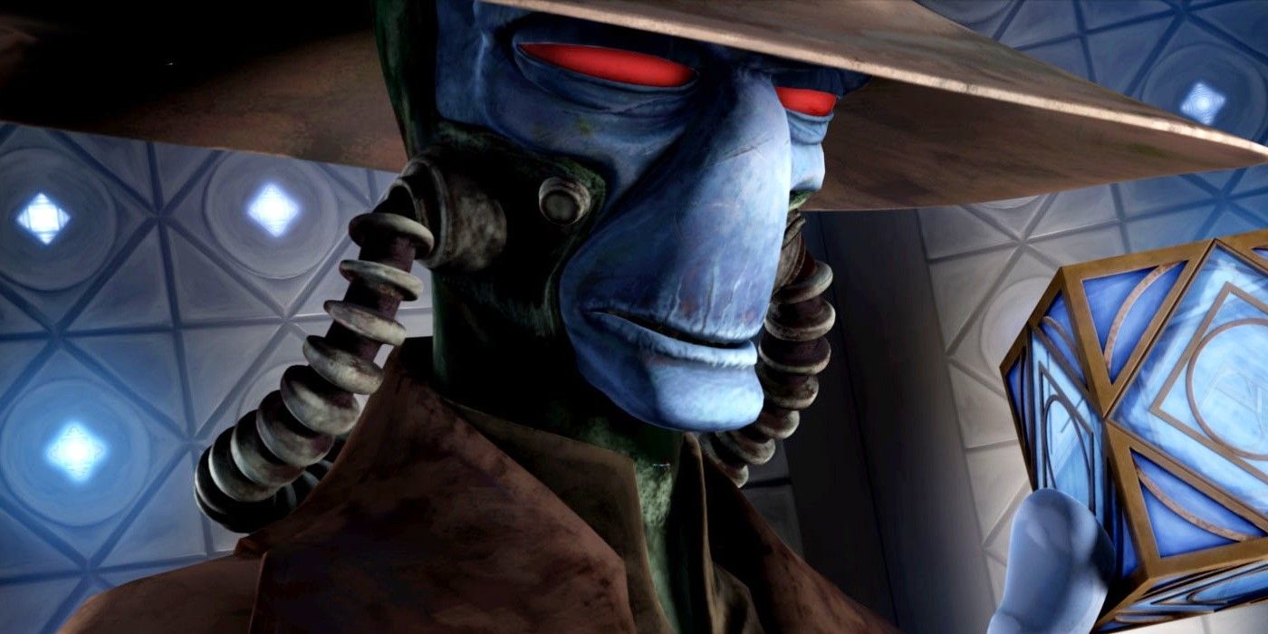 Cad Bane holding a Jedi Holocron in the Star Wars animated series, The Clone Wars