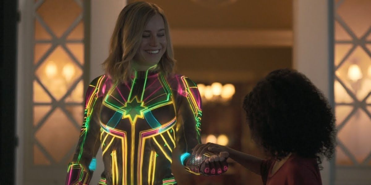 Monica changes Captain Marvel's suit to neon