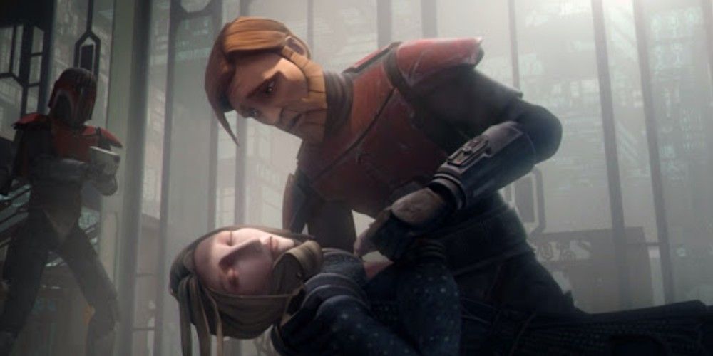 Obi-Wan holds Satine as she dies in The Clone Wars