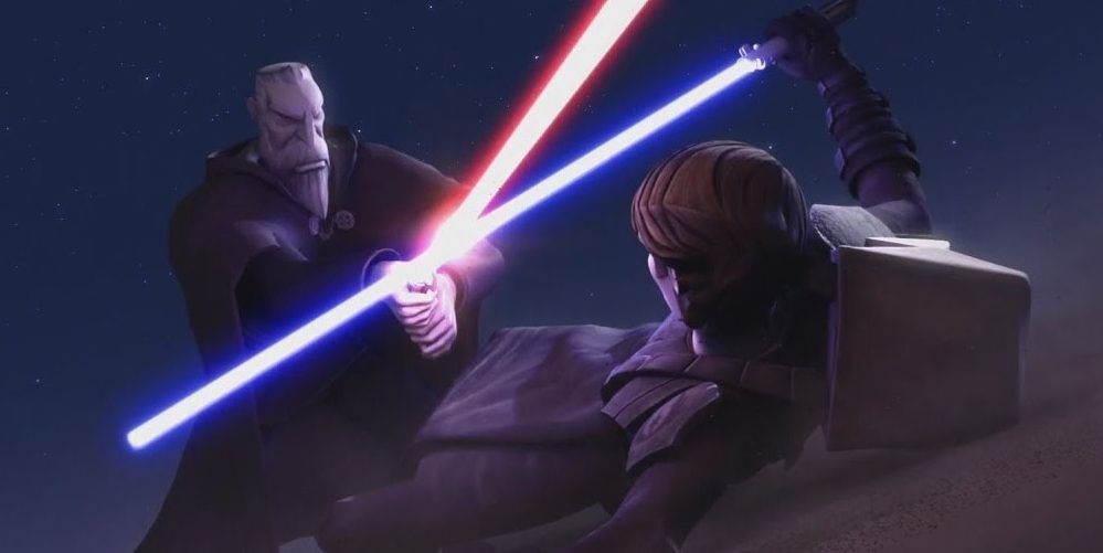 Anakin Skywalker in a duel with Count Dooku on the planet Dune.