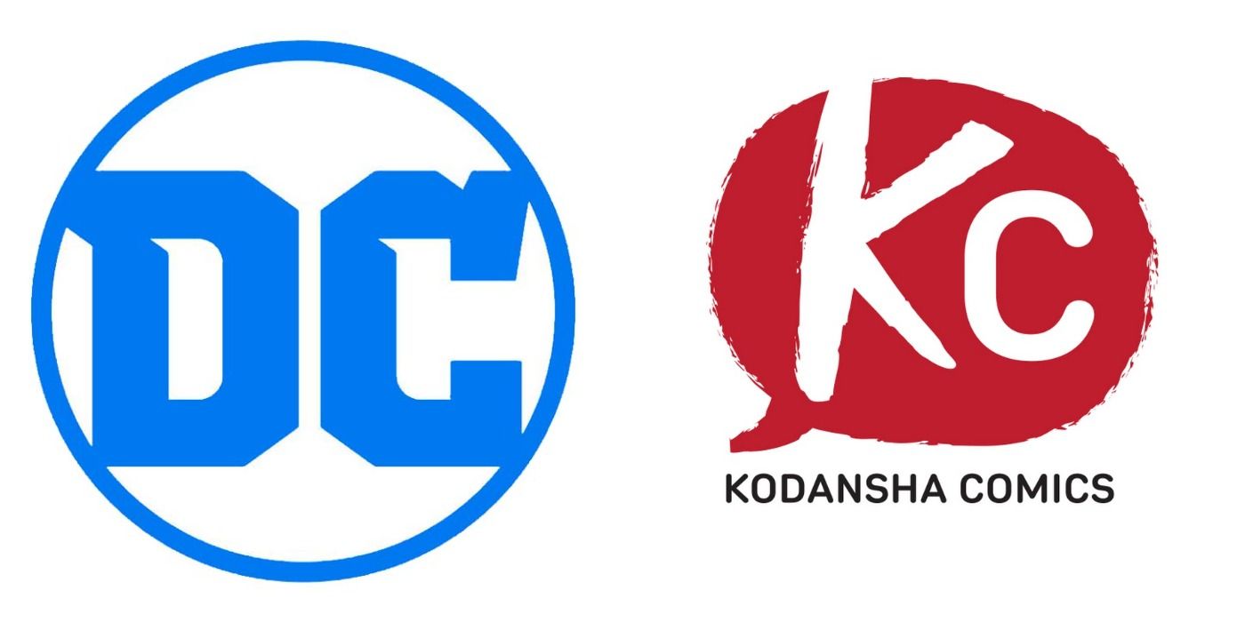 Logos for DC and Kodansha, respectively