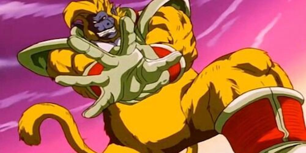 Golden Great Ape Baby prepara uma explosão de energia em Dragon Ball GT