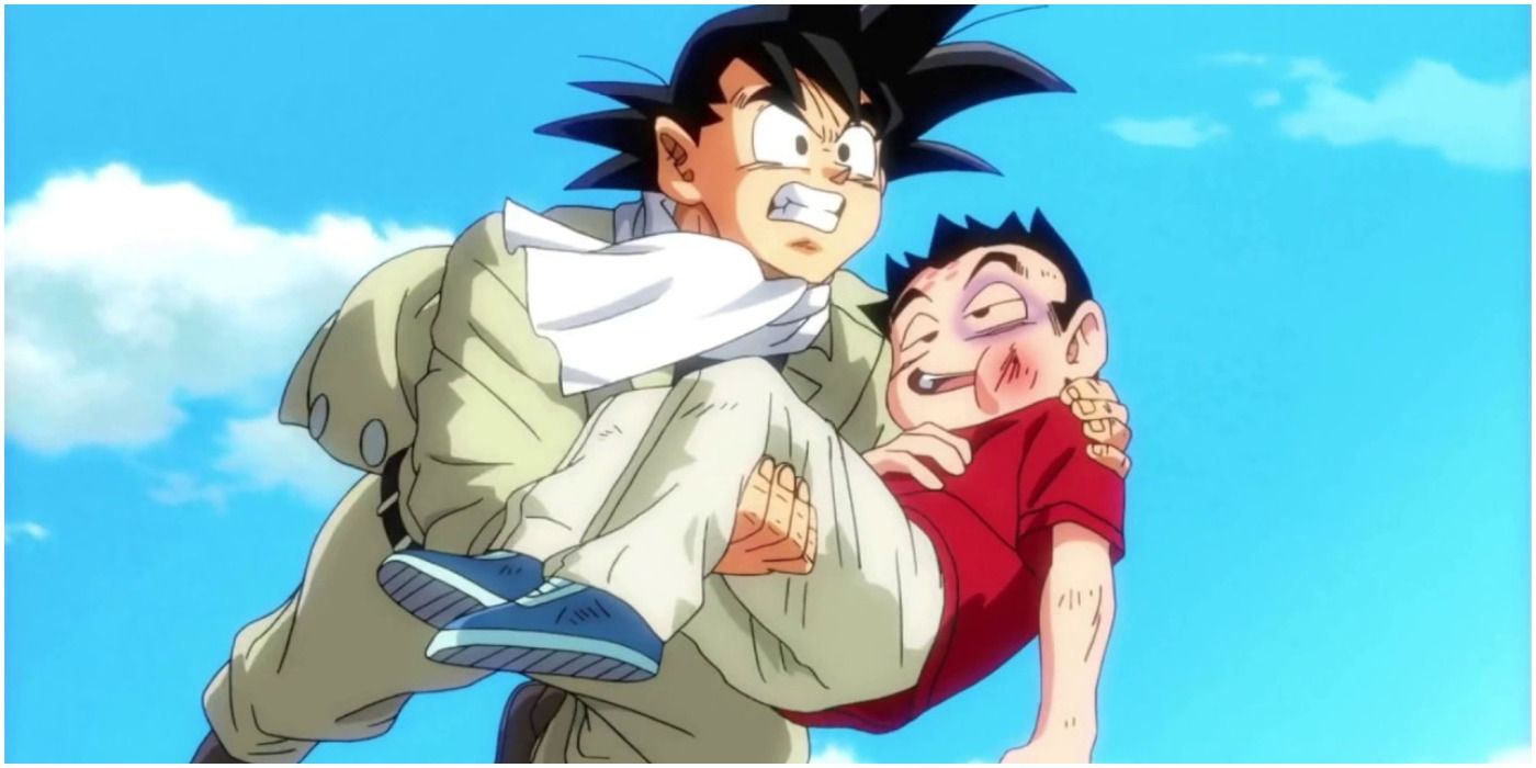 Goku Carrying Krillin After Punching Him