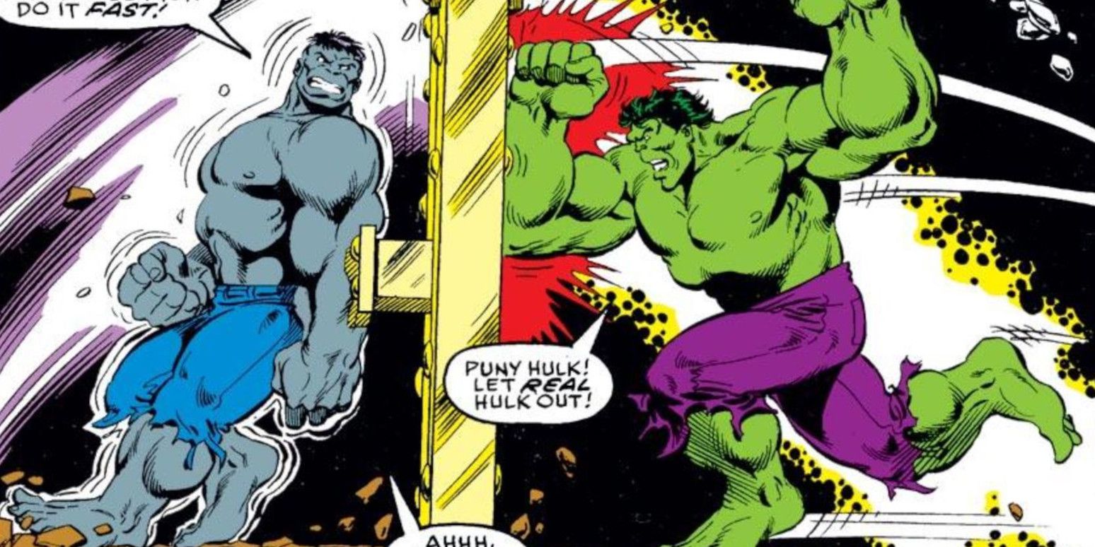 An image of Grey Hulk and Savage Hulk from Marvel Comics