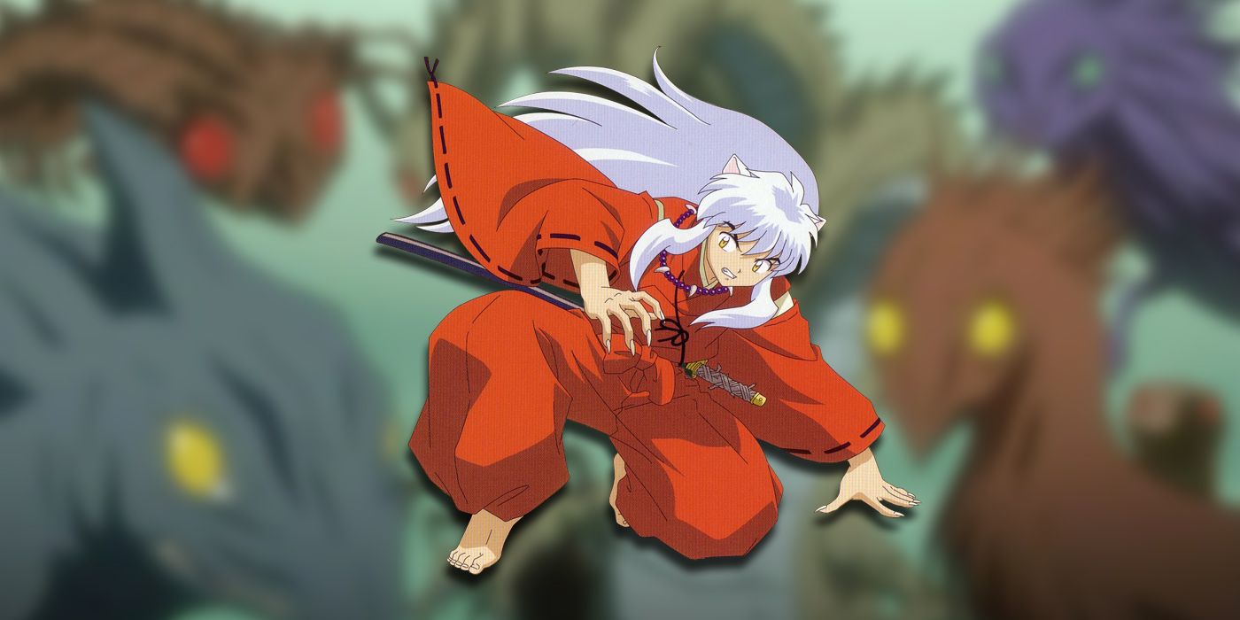 Inuyasha With A Sample Of The Monsters In The Show As A Backdrop