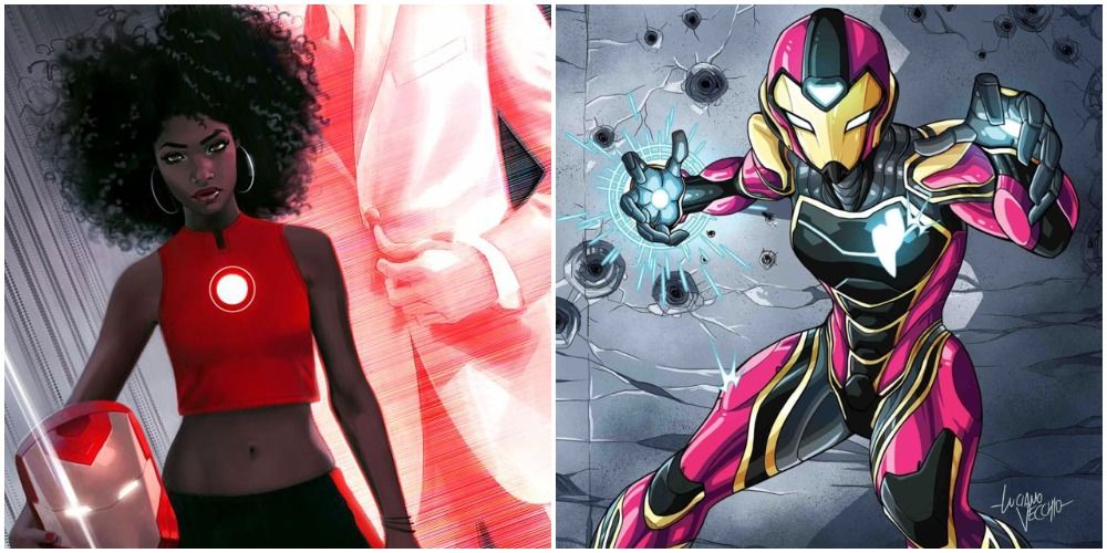 a split image featuring two stills of ironheart