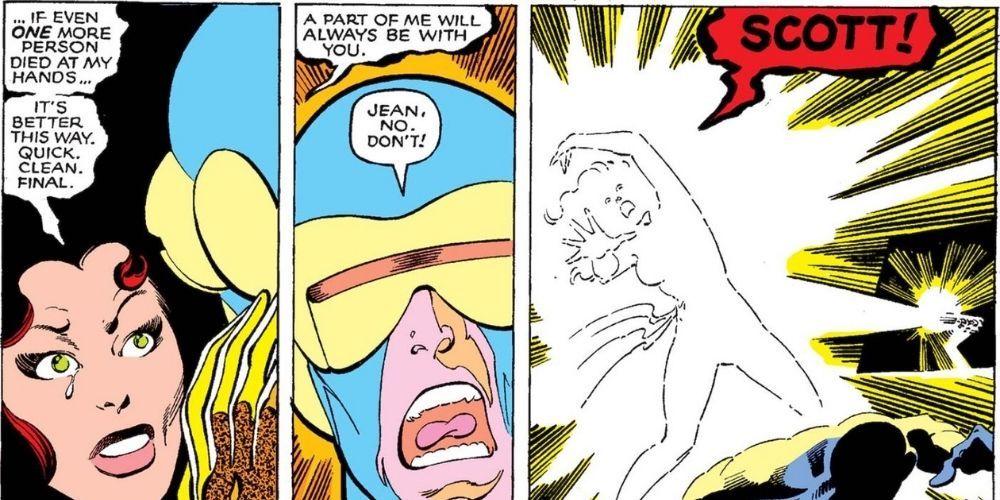 Cyclops watches Jean Grey's death as the Dark Phoenix in Marvel Comics