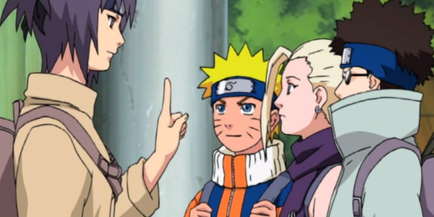 Anko, Naruto, Ino, and Shino teaming up in Kaima Capture Mission in Naruto