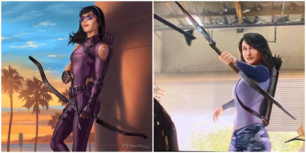 a split iamge featuring two stills of kate bishop