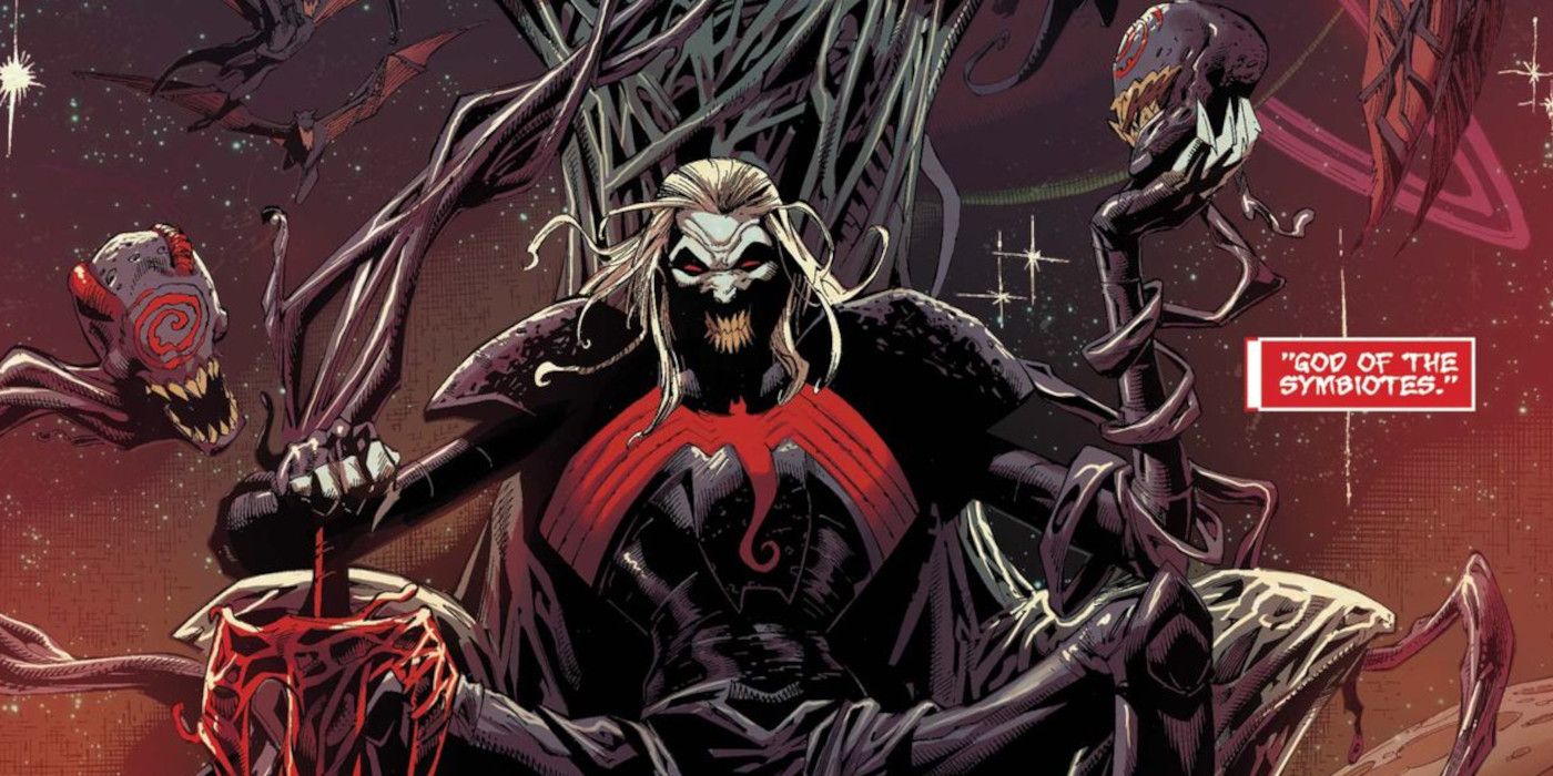 Knull God Of Symbiotes sits on his throne in Venom comics