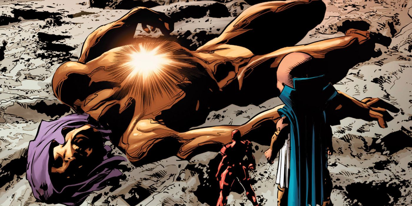 Iron Man and The Watcher looking at a dead Living Tribunal