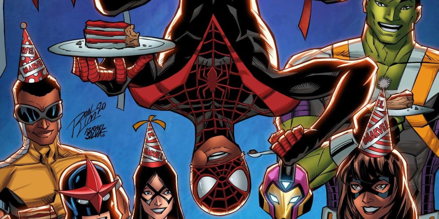 The Champions celebrating Spider-Man's birthday