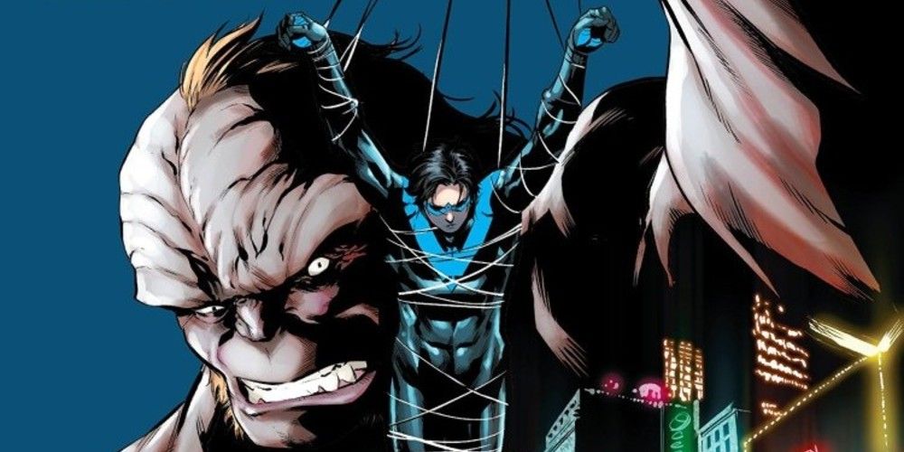 Nightwing comic cover of him being tied up and controlled by Blockbuster