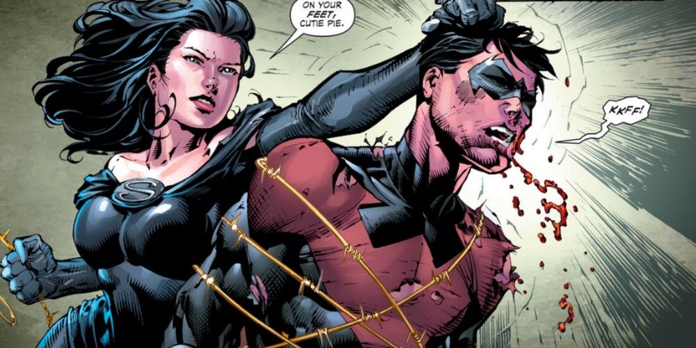 Nightwing being captured by Superwoman and the Crime Syndicate